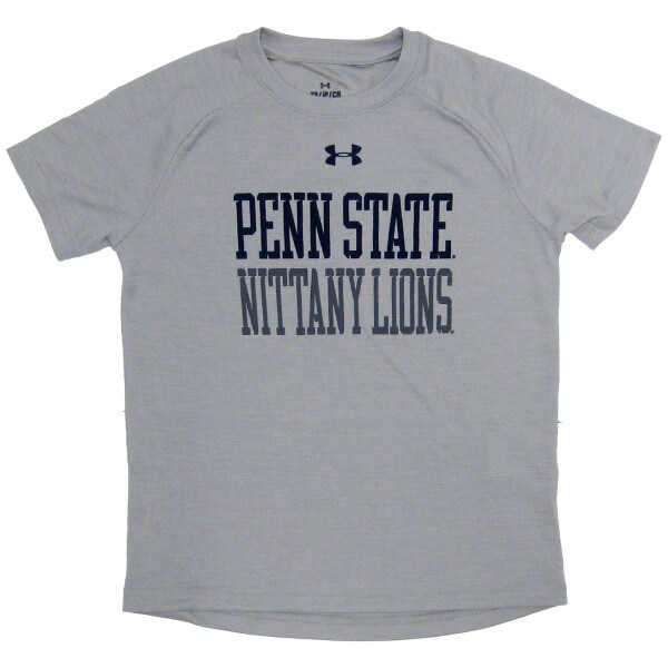 gray youth Under Armour vent tech t-shirt with screened Penn State Nittany Lions